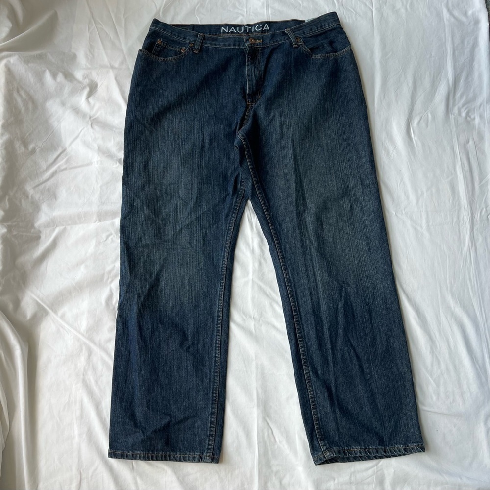 NAUTICA straight leg relaxed fit dark wash jeans in size 38